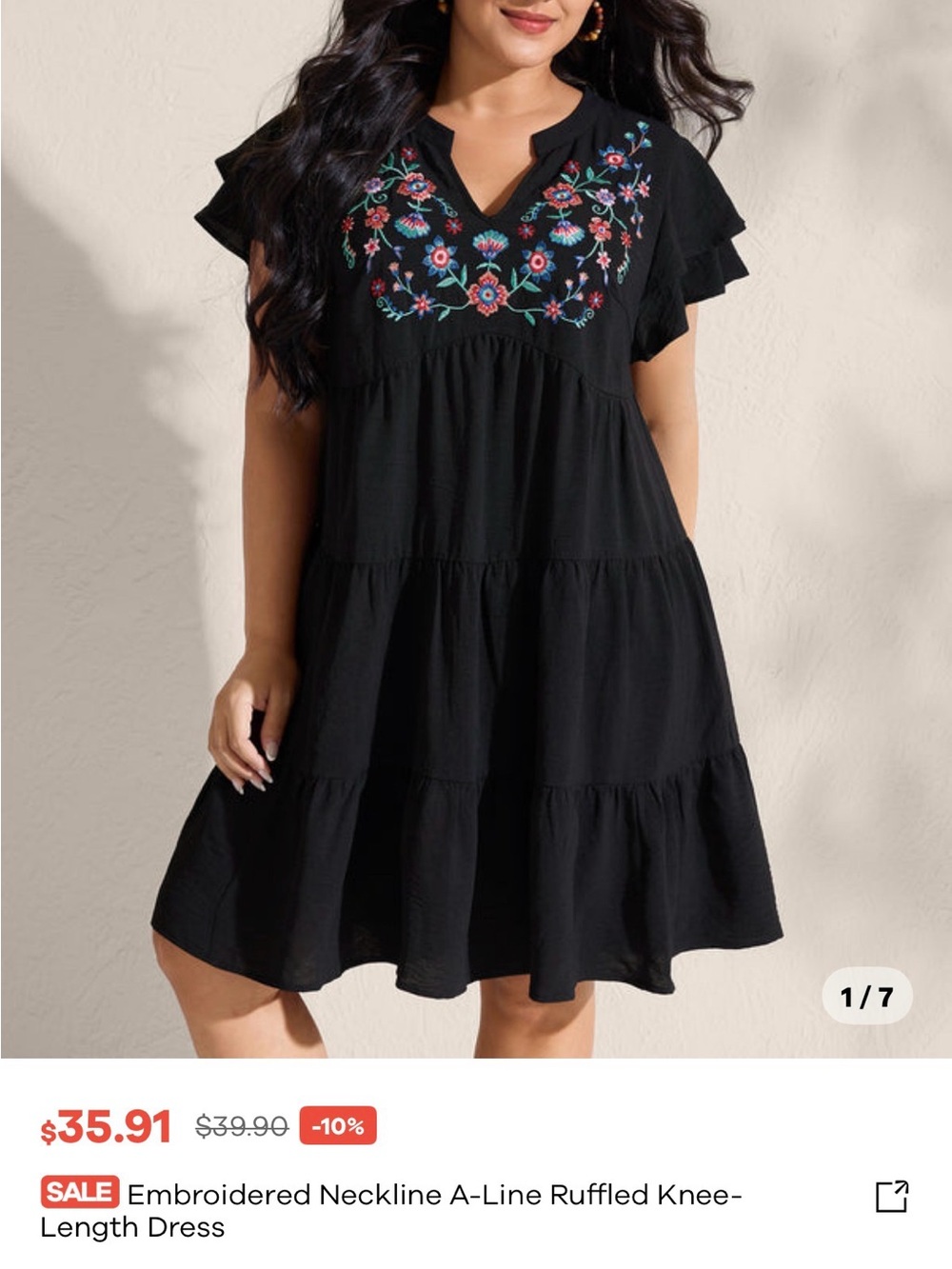 BloomChic Black Midi Dress with Multicolor Floral Embroidery - Picture 9 of 10